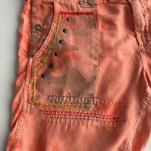 Da-Nang VTG Y2K 100% Silk Embroidered Tie Dye Camo Peach Utility Shorts L - Picture 5 of 12